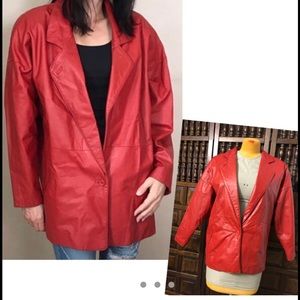 Toffs Genuine Red Leather Jacket size M Batwings Pockets Streetwear Casual lined